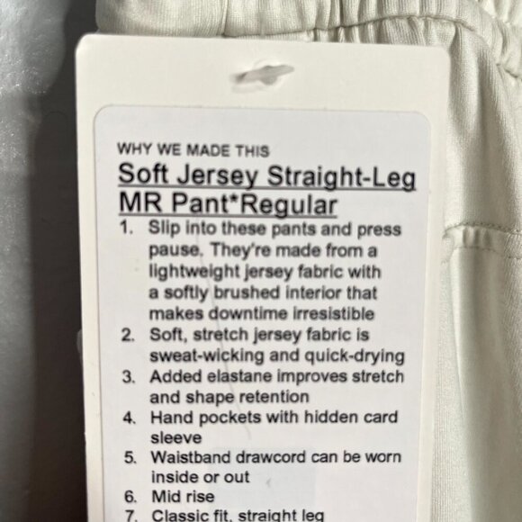 Lululemon Soft Jersey Straight Leg Heathered Bone Light Ivory Stretch Size 14 R - Picture 11 of 12